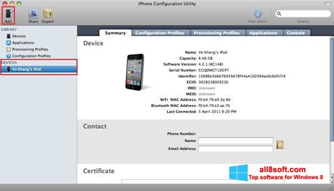 Skjermbilde iPhone Configuration Utility Windows 8