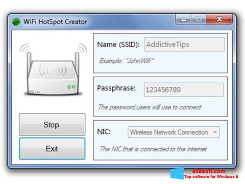 Skjermbilde Wi-Fi HotSpot Creator Windows 8