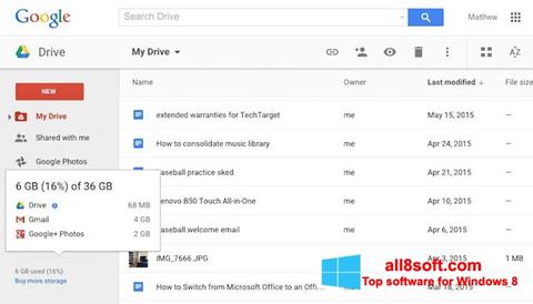 Skjermbilde Google Drive Windows 8