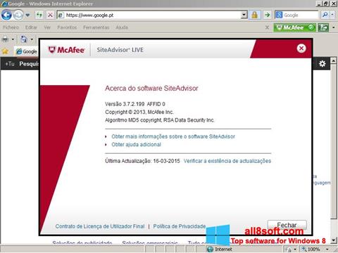 Skjermbilde McAfee SiteAdvisor Windows 8