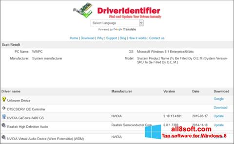 Skjermbilde Driver Identifier Windows 8