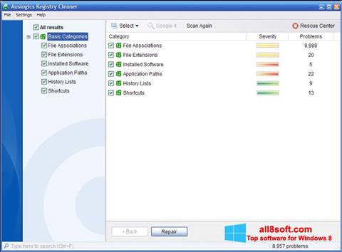 Skjermbilde Auslogics Registry Cleaner Windows 8